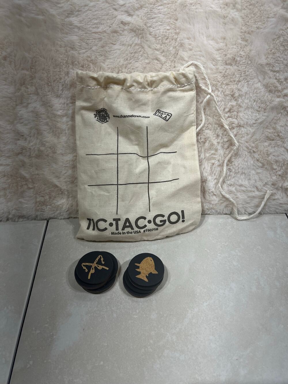Fishing Travel Tic Tac Toe Game Wood Pieces Canvas Bag Board NWOT Made in USA